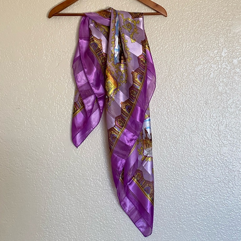 Lavender & Gold Printed Satin Scarf